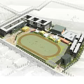 Modern School Building Campus With Academic Buildings Sports Field And Landscaped Areas