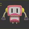 Cute Pink Cube Shaped Robot With Yellow Ears Blue Hands And White Facial Features
