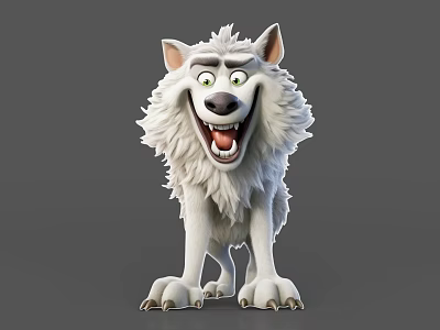 Animated White Reptile 3D Model With Happy Expression Standing Posture 3d model
