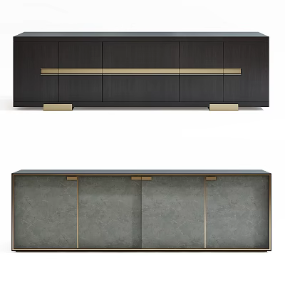 Modern TV Stand With Dark And Gray Panels And Gold Accent Handles 3d model