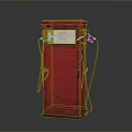 Vintage Red Industrial Fuel Dispenser Equipment With Dual Fuel Nozzles And Worn Surface