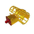 Gold Mechanical Device With Cylindrical Metal Frame And Red Knob Component 3d model