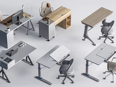 Modern Desk Designs With Adjustable Heights Ergonomic Chairs And Storage Features 3d model