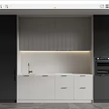 Modern Kitchen Interior With Sleek Black White Gray Lighted Cabinets And Oven 3d model