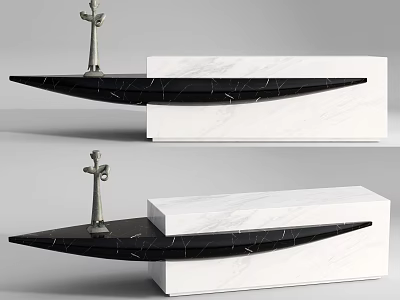Modern Reception Desk Featuring Black Countertop And White Base With Metal Decorative Design 3d model