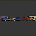 Colorful Toy Cars of Various Colors Arranged in a Circle on Dark Background