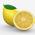 Fresh Yellow Whole Lemon With Green Leaf And Half Sliced Lemon