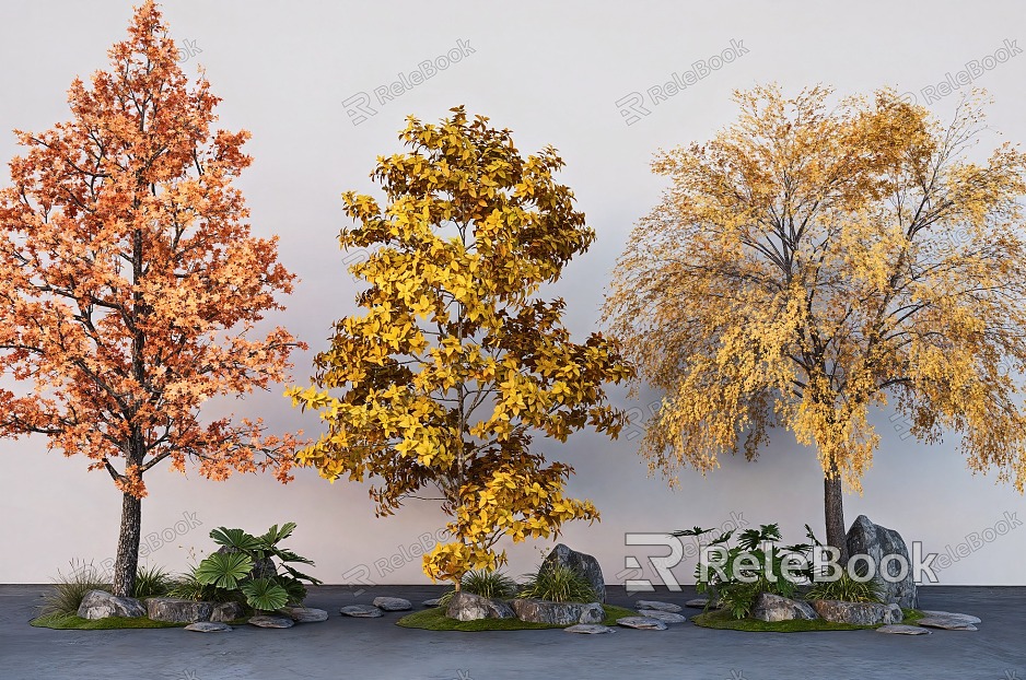 arbor ginkgo tree autumn landscape tree maple stone micro terrain model