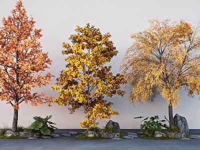 arbor ginkgo tree autumn landscape tree maple stone micro terrain model