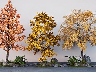 arbor ginkgo tree autumn landscape tree maple stone micro terrain 3d model