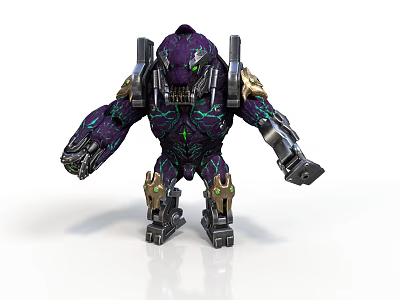 Purple Mechanical Armored Creature Character With Glowing Green Patterns And Metallic Details 3d model