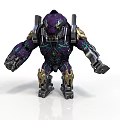 Purple Mechanical Armored Creature Character With Glowing Green Patterns And Metallic Details