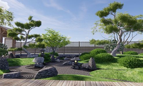 Japanese-style courtyard Zen courtyard garden dry landscape courtyard sketch stone landscape stone landscape tree pine tree 3d model