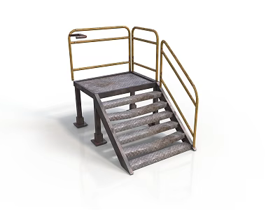 Industrial Metal Staircase Platform With Railings And Non Slip Steps Design 3d model