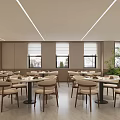 Hotel Restaurant Modern Bright Interior With Buffet Counter Dining Tables And Green Plants
