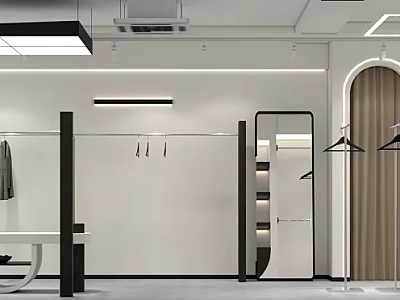 Clothing Store Interior With Minimalist Design Modern Lighting Clothing Racks And Full Length Mirror 3d model