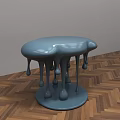 Blue Coffee Table With Dripping Base Design On Herringbone Wooden Floor 3d model