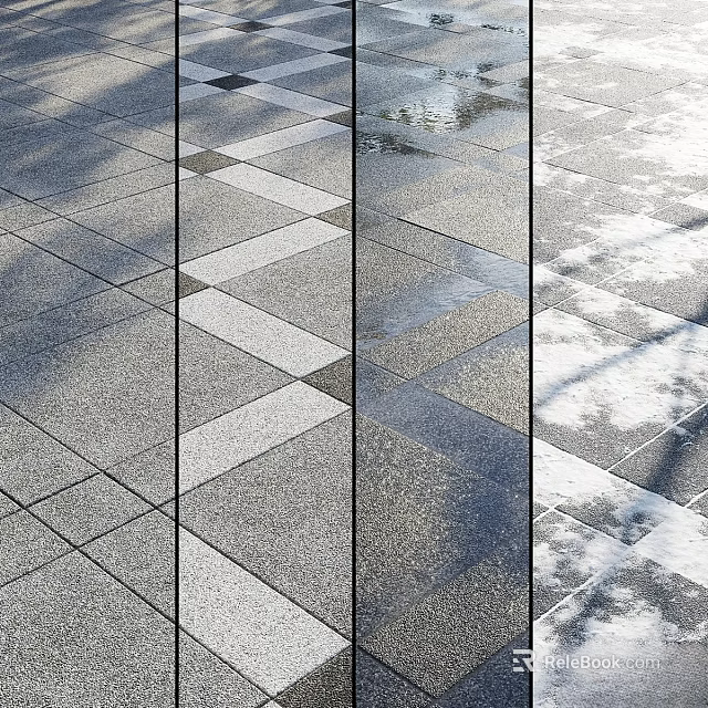 Gray Patterned Floor Tiles With Geometric Design Shadows And Sunlight On Ground 3d model