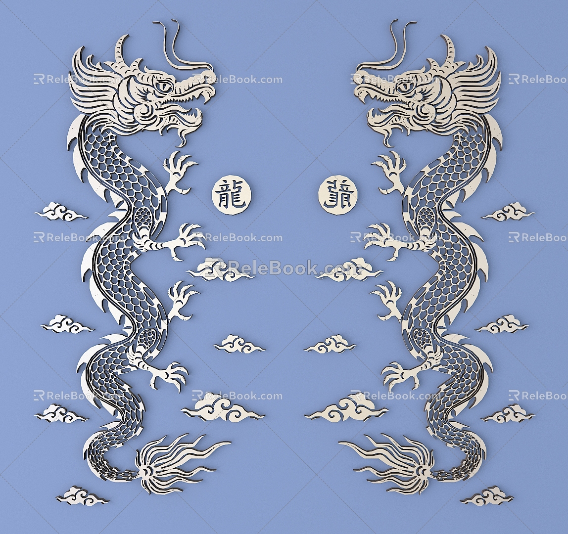 Chinese Dragon Totem Metal Carved Dragon Carved Chinese Pattern Hollow Carved Traditional Carved 3d model