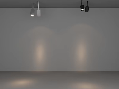 Minimalist Interior With Ceiling Downlights And Spotlights Casting Warm Light On Gray Wall 3d model