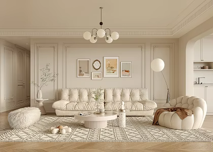 French Living Room Cream Home Living Room 3d model