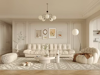 French Living Room Cream Home Living Room 3d model
