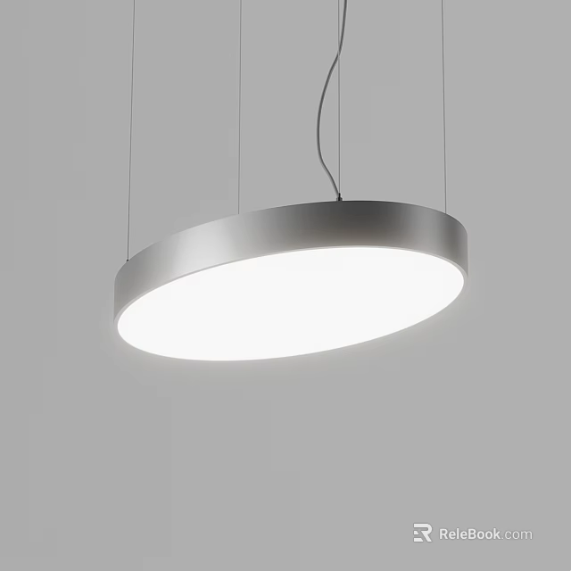 Modern Circular Pendant Light With Silver Metal Frame And Illuminated Surface For Interior Design 3d model