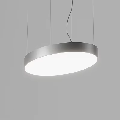 Modern Circular Pendant Light With Silver Metal Frame And Illuminated Surface For Interior Design 3d model