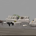 Modern Cozy Sofa Coffee Table Set with Accent Chair Green Plant and Area Rug