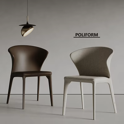 POLIFORM Modern Minimalist Dining Chairs in Brown and Gray with Sleek Curved Backrests 3d model