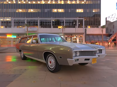 Classic Station Wagon Car In Urban Street Scene 3d model