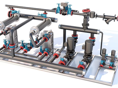Industrial Piping System Equipment With Pipes Valves And Pumps For Industrial Applications 3d model