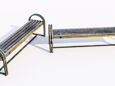 Vintage Outdoor Bench With Wooden Slats And Metal Frame Structure Design 3d model