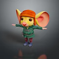 Cartoon Mouse Game Movie Character With Orange Hat Large Ears Pink Nose And Green Coat