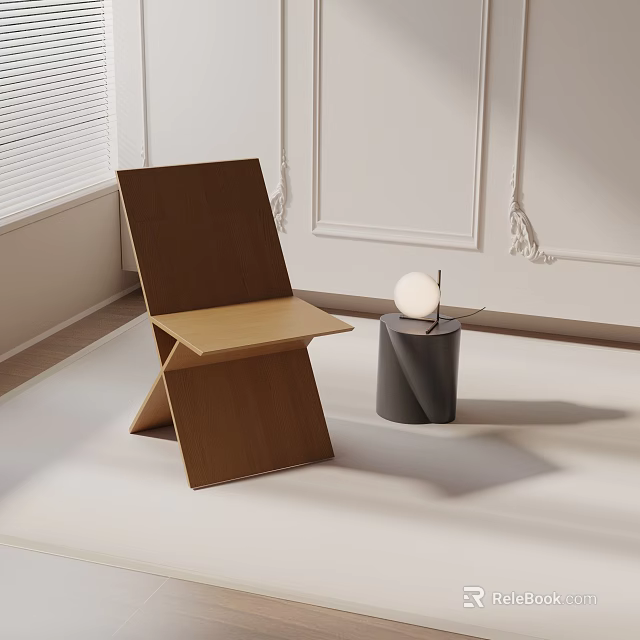 Modern Minimalist Wooden Leisure Chair With Round Decor And Side Table Indoor 3d model 