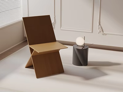 Modern Minimalist Wooden Leisure Chair With Round Decor And Side Table Indoor 3d model