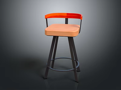 Modern Bar Stool With Orange Red Backrest Beige Seat Cushion And Black Metal Frame 3d model