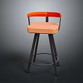 Modern Bar Stool With Orange Red Backrest Beige Seat Cushion And Black Metal Frame
