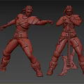 Two Female Warriors With Red Hair In Combat Outfits Holding Electric Guitar Striking Action Poses
