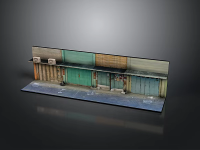 Vintage Street Storefront Model With Colorful Shutter Doors Gray Ground And Stains 3d model