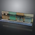 Vintage Street Storefront Model With Colorful Shutter Doors Gray Ground And Stains