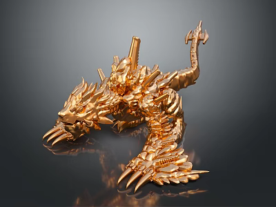 Golden Dragon Sculpture With Intricate Mechanical Design Detailed Wings And Claws 3d model
