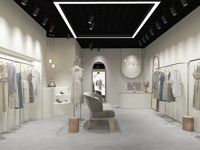 Clothing Store Modern Interior With Clothing Racks Apparel Display And Bench Seating 3d model