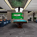 Modern Indoor Sports Fitness Space with Billiard Table Sofas and Large Screen
