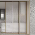 Modern Interior Design Featuring Frosted Glass Sliding Doors With Gold Frame In Kitchen Space