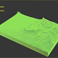 3D Topographic Model With Detailed Terrain Green Vegetation Mountain Ranges White Paths And Wooden Base
