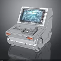 Futuristic White Mobile System Console With Blue Digital Screen And Wheels