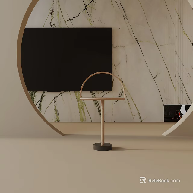 Elegant Modern Side Table With Curved Frame Wooden Stand And Black Base In Living Room 3d model 