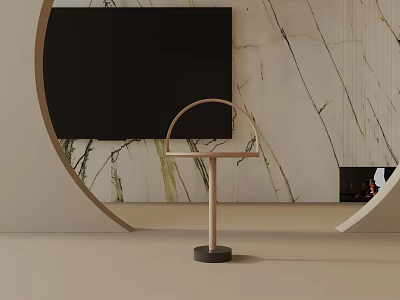 Elegant Modern Side Table With Curved Frame Wooden Stand And Black Base In Living Room 3d model