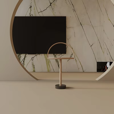 Elegant Modern Side Table With Curved Frame Wooden Stand And Black Base In Living Room 3d model